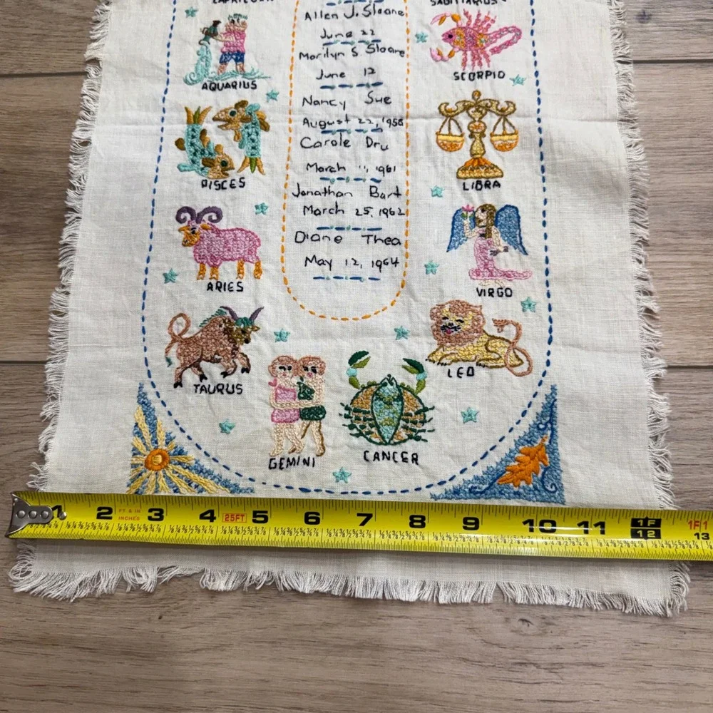 Vintage Zodiac Astrology Hand Finished Cross Stitch Bohemian Folk Art Embroidery